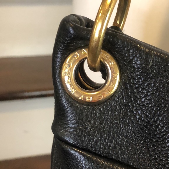 MARC JACOBS Black Tumbled Leather Top Handle Crossbody Women’s Workwear Satchel - Picture 9 of 17